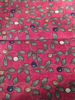 Ornaments And Holly On Red Cotton Fabric (Christmas X-Citement, Sandy Gervais) - Image 1 of 4