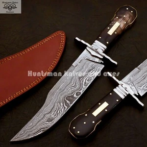 Custom Made Hand Forged Damascus Steel American Dogbone BOWIE Replica black Horn - Picture 1 of 10