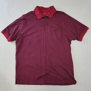 Roundtree & Yorke Mens Large Red Black Striped Polo Shirt Breast Pocket - Picture 1 of 9