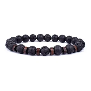 Bracciale in Pietra Lavica Braccialetto Elastico Uomo Donna Unisex - Foto 1 di 3