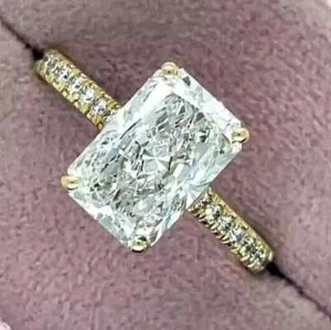 Certified IGI Lab Grown Diamond Wedding Ring 14K Yellow Gold 3.40 CT Radiant Cut - Picture 1 of 13