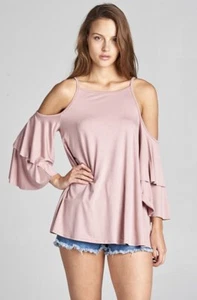 Nu Label Spaghettiträger Open Shoulder Glockenärmel Bluse Junior S M L Mauve  - Bild 1 von 4