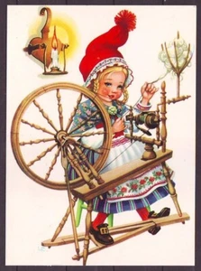 g2860/ Dänemark Weihnachts Postkarte # Kleines Mädchen Nähen Spin Rok - Bild 1 von 2