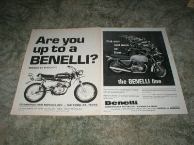 Anúncios de ciclo vintage Benelli: lote de 4: 65cc a 650cc, 500cc Quattro 250cc Phantom - Imagem 1 de 2