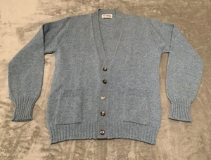 VINTAGE 70er Jahre Pullover Herren Groß Blau Grau Knopfleiste Cardigan Academia Wolle USA - Bild 1 von 8