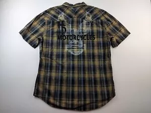 Harley Davidson Slim Fit Custom Hemd Herren L braun kariert kurzarm bestickt - Bild 1 von 7