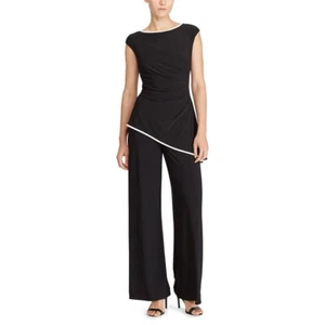 Ralph Lauren Asymmetrical Wide Leg Boat Neck Peplum Jumpsuit Black Size 6 $265 - Picture 1 of 3