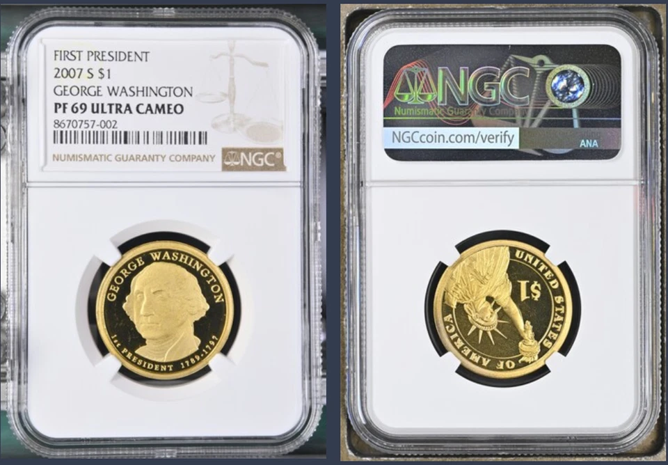 2007-S $1 George Washington Presidential Dollar NGC PF 69 ULTRA CAMEO - Image 1 of 1