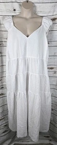 Old Navy White Seersucker Maxi Dress 4X Ruffle Tiered Tie Back Peasant NEW - Picture 1 of 11