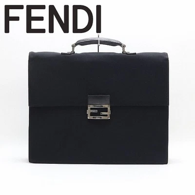 Maletín de negocios FENDI de lona y cuero con logotipo negro 115 Foto 1 de 4