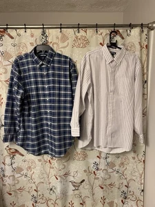 2 Lands End Tailored Fit Dress Shirts Mens Sz 17-33 Button Down Plaid, Stripes - Picture 1 of 10