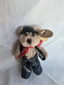 5 Zoll Ellis Plüschbild Handarbeit Biker-Stil Bär Jeans Jacke Schal Gürtel Helm - Bild 1 von 8