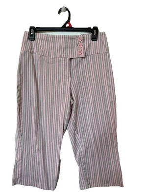 "Pantalones capri Carolina azul rosa con pin pastel a rayas talla 8 30""x15""" Foto 1 de 4