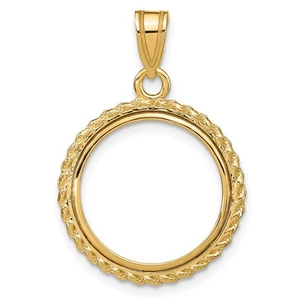 Colgante bisel moneda punta 16,5 mm oro amarillo 10k pulido con cuerda fundida - Imagen 1 de 1