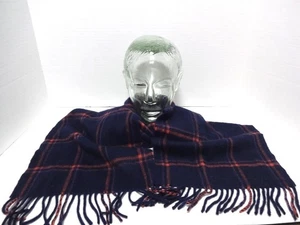 SAKS FIVE AVENUE MARINEBLAU/GEBRANNT ORANGE KARIERT 100 % KASCHMIR FRANSEN SCHAL SCHALLDÄMPFER 72" - Bild 1 von 6
