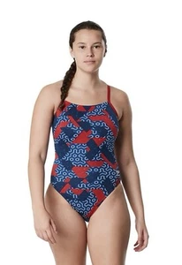 Speedo Swimsuit Women's Ruse Blocks Flyback One Piece Red Size 28 - Picture 1 of 4