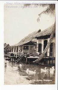 RPPC SINGAPORE , MALAY VILLAGE , SINGAPUR , ca1930 - Picture 1 of 2