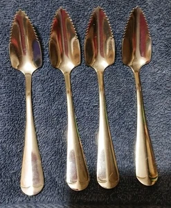 Set Of 4 Vtg Grapefruit Spoons Stainless Steel Enjoy Grapefruit Serrated Edge - Picture 1 of 5