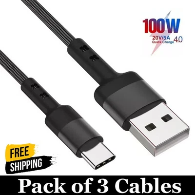 HeavyDuty USB Type C Charging Cable Braided Fast Phone Charger Long Lead 2m 3m - Image 1 of 4