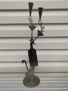 1995 Designer Amy Hess Signed Steel Sculpture Candle Holder Wine Cheese 22" Tall - Picture 1 of 10