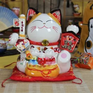 Maneki Neko Lucky Fortune Cat Coin Bank Fengshui Ceramic Decor Gift 10" 86988 - Picture 1 of 1