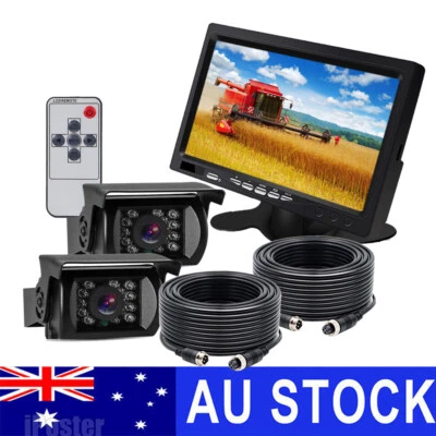 7" Monitor 4 PIN HD 2X Sony IR CCD Reversing Camera 2x 10m Kit For Truck Caravan - image 1 of 4