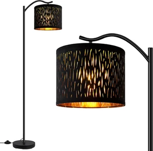 Tree Texture Shade Floor Lamp - 8W LED Arched Standing Lamp with Linen Shade, - Picture 1 of 12