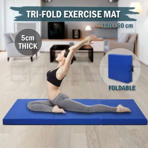 FOLDING EXERCISE FLOOR MAT DANCE YOGA GYMNASTICS TRAINING HOME PILATES GYM BLUE - Picture 1 of 7
