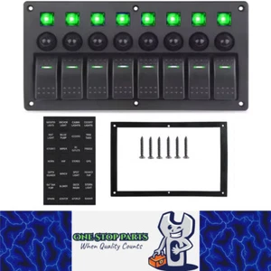 8 Gang Rocker Switch Panel Green LED Lights Pre-Wired with Circuit Breakers - Picture 1 of 6