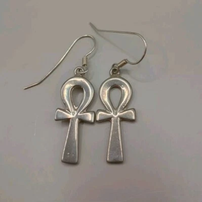 华丽复古银 Ankh 耳坠 埃及复兴 925 纯银 漂亮 — 第 1/4 张图片