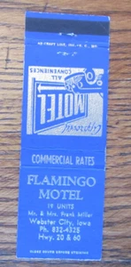 WEBSTER CITY, IOWA MATCHBOOK COVER: FLAMINGO MOTEL EMPTY 1960s MATCHCOVER -A - Picture 1 of 1