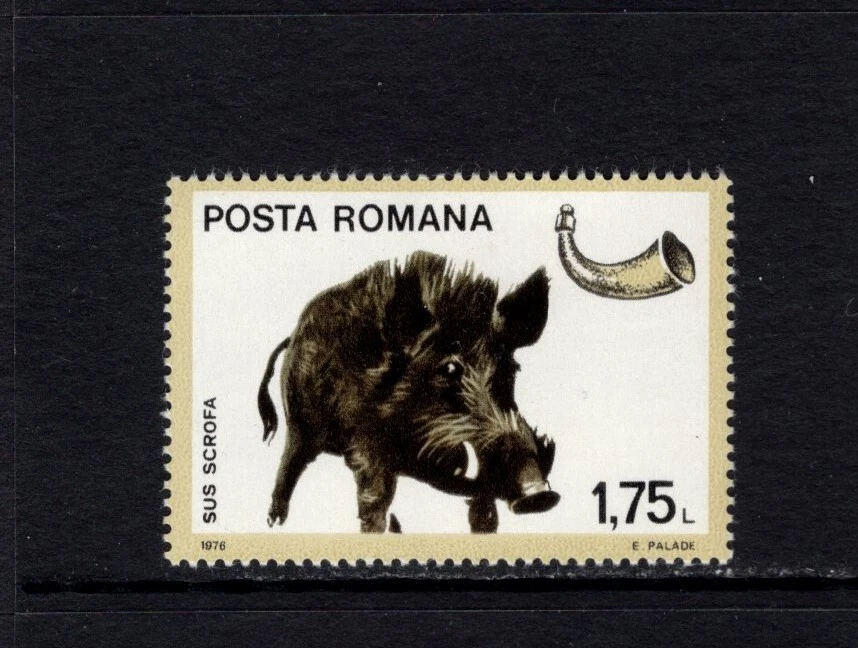 Rumania 1976 cerdo de jabalí, cuerno de caza MNH SC 2647 Foto 1 de 1