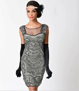 1920's Black Vintage Sassy Flapper Fancy Dress Costume - 8,10,12,14,16 - Picture 1 of 3