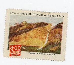 1915 Soo Line Takakkaw Falls B.C Cinderella Poster Stamp Gum Chicago To Ashland - Picture 1 of 2