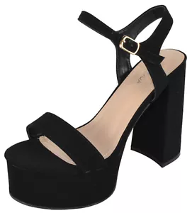 MODA Mujeres Gruesas Gruesas Tacones Altos Sandalias Plataforma Correa JASMINE-1 Negro Gamuza - Imagen 1 de 3
