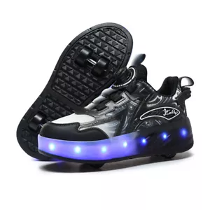 4 Wheels LED Boys Girls Skates Shoes Kids Flash Roller Shoe With USB charge NEW! - Picture 1 of 31