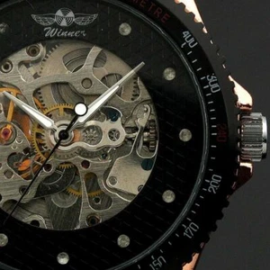 Reloj automático para hombre negro con correa de cuero de cuerda automática pantalla analógica de lujo nuevo - Imagen 1 de 7