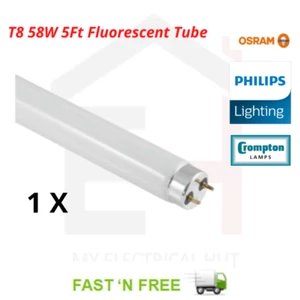 1X T8 58W 5Ft Fluorescent Tube Replacement Daylight/ Warm White/ Normal/ Cool  - Picture 1 of 5