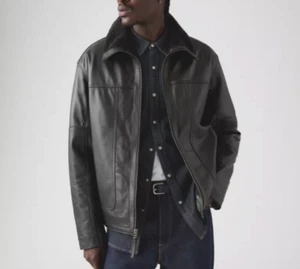 Talla XXL - Chaqueta de Cuero LEVIS 100% Piel de Cordero Oveja Sherpa Bomber Acolchada *NUEVA* - Imagen 1 de 8