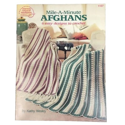 ASN Leaflet 1107 MILE-A-MINUTE AFGHANS ~ 6 Easy Designs to Crochet Kathy Wesley - Image 1 of 4