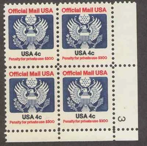 US. O128. 4c, Eagle Official Mail Stamp. PB4 #3 LR. MNH. 1983 - Picture 1 of 2