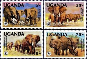 Uganda #SG406-SG409 MNH 1990 WWF Elephant Reprint Perf14 [371-374 Mi361C-Mi364C]