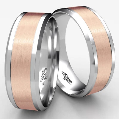 8mm Polished Drop Beveled Edge Satin finish Two Tone Gold Unisex Wedding Band - Image 1 of 4