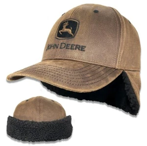 NEW John Deere Brown Oil Cotton Sherpa Lined Ear Flap Cap Hat LP82710 - Picture 1 of 1