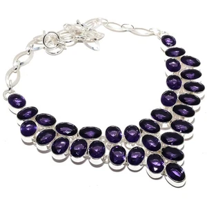 Amethyst Gemstone 925 Sterling Silver Necklace 18" K466 - Picture 1 of 6
