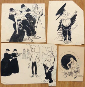 4 dessins de Maurice LEFEVRE LOURDEY (1860-1934) illustration duel moulin à café - Imagen 1 de 3