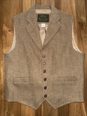 Orvis Signature Collection Herringbone Wool Blazer Vest M Waistcoat Lined - Image 1 of 4