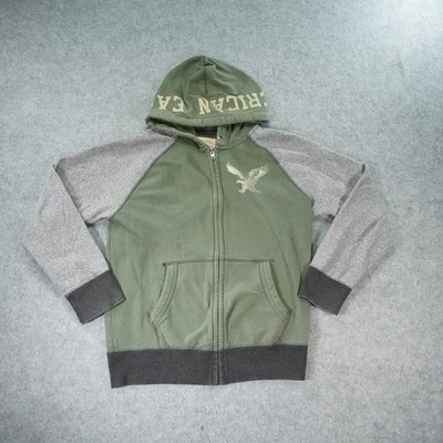 Sudadera con Capucha American Eagle Para Hombre Mediana Gris Verde Logo Y2K Raglán Atlética Foto 1 de 4