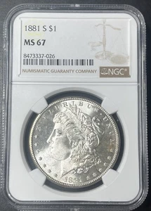 1881-S $1 Morgan Silver Dollar - NGC MS67 Bright White - Picture 1 of 3