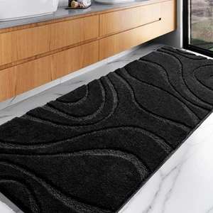 Bathroom Rugs Runner 24 x 60 Inch Extra Long Black Bathroom Rug Non-Slip - Picture 1 of 7